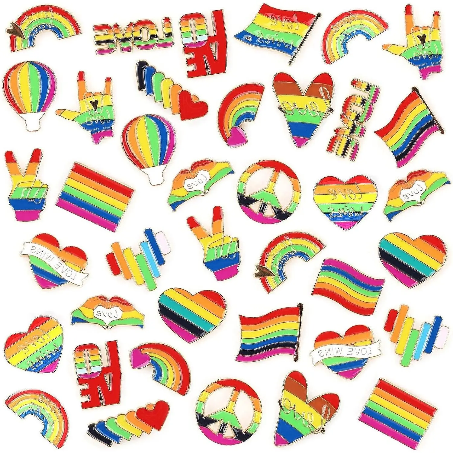 60Pcs Pride Pins Bulk, Rainbow Enamel LGBTQ Lapel Pin Gay Pride Heart Flag Brooch Pin for Clothes Bags Hats Accessories, 20 StylesGift