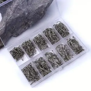 400pcs High Carbon Stainless Steel Fishing Hook Set, Double Barbed Shank Worm Hooks, Assorted Sizes, Convenient Storage Box, Fishing Tackle, Fishing Equipment