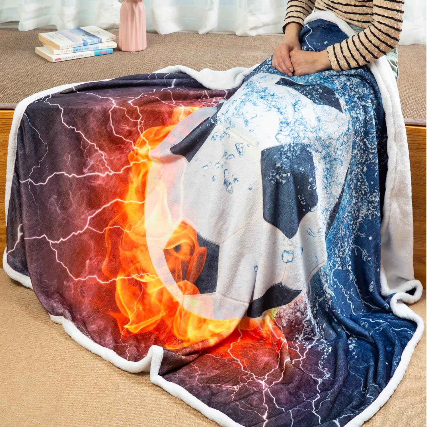 Sviuse Soccer Blanket Sports Ball Throw Blue Flame Teens' Soccers Fans Soft Cozy Football Blankets for Boys Men Sofa Travel Living Room Bedroom (50"X60", Soccer)