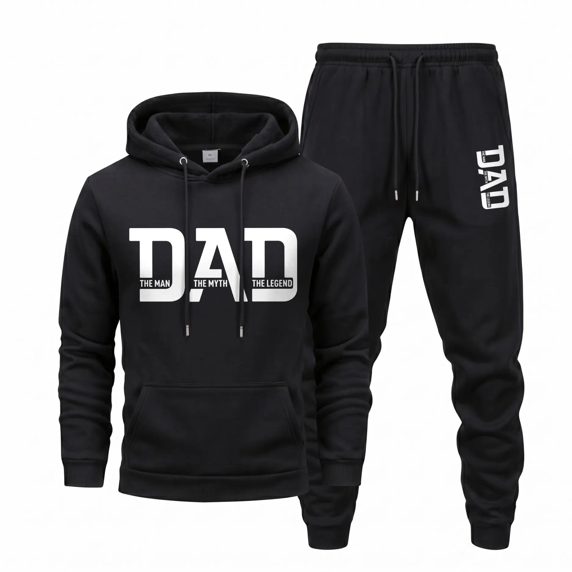 Men's Dad Quote Hoodie and Sweatpants Set, The Man The Myth The Legend Letter Print, Casual Athletic Long Sleeve Tracksuit for Fall Winter, Everyday Wear, Father's Day Gift, Travel, Lounge and Outdoor Activities