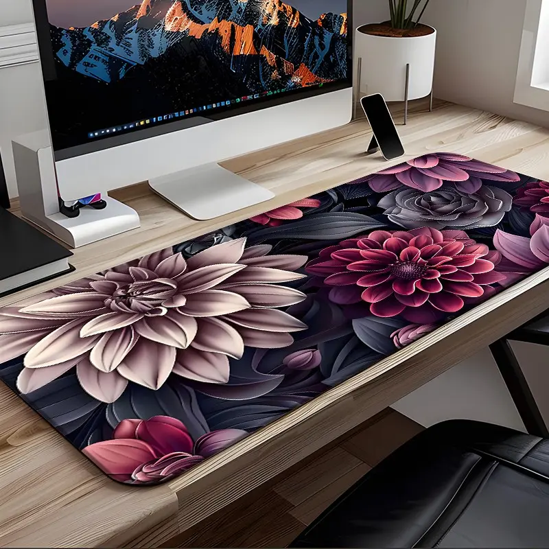 Retro Black Aesthetic Floral Art Large Gaming Mouse Pad,Desktop Drotection Pad,Washable Rubber Pad Non-Slip Lock Edge Multi-Size Mouse Pad Suitable For Home Office,Desk Pad Mat,Good Gift for Family and friends