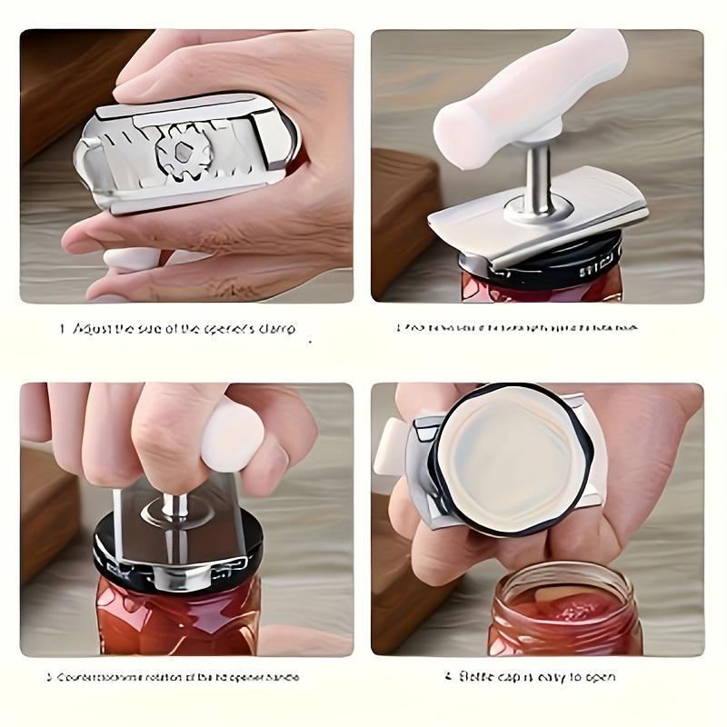 Multi-Functional Jar Opener, Stainless Steel, Rotating Adjustable, Effortless Can Lid Twister, Kitchen Convenient, 365-Day Use