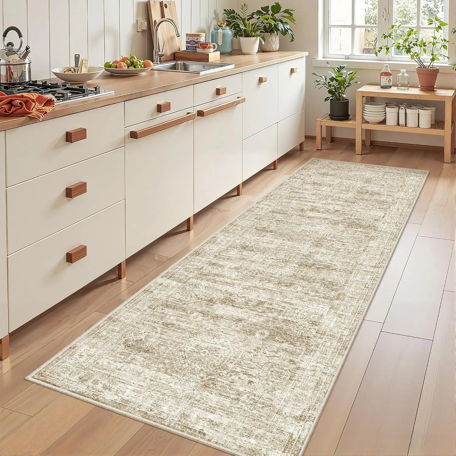 Runner Rug Non Slip - 2.5 x 8 for Hallways, Entryway, Bedroom, Washable Runner Rugs for, Laundry Room, Low Pile Soft Vintage Area Rug(2.5'x8', Brown/Ivory)
