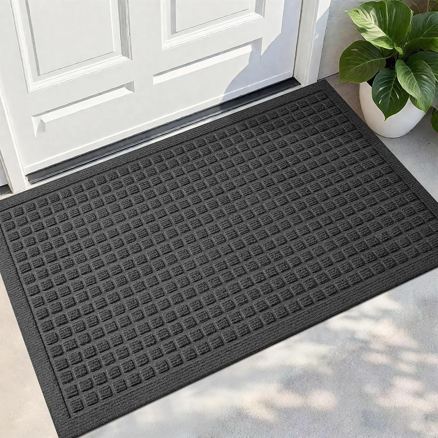 Front Door Mat Indoor Outdoor Entrance, Dirt Resistant and Absorbent Doormat, Sturdy Non-Slip Backing Entry Mat, Fade Resistant, Easy Clean Low-Profile Entryway Mat, 29x17, Grey