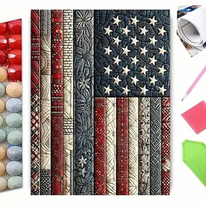 5D DIY Diamond Painting Kit - Vintage Textured Patchwork American Flag Art, Embossed Floral Quilt Pattern Patriotic USA Design, Perfect for Fourth of July, Veteran, Father’s Day Gifts, Farmhouse Rustic Living Room Wall Decor & Relaxing Hobby Crafts!