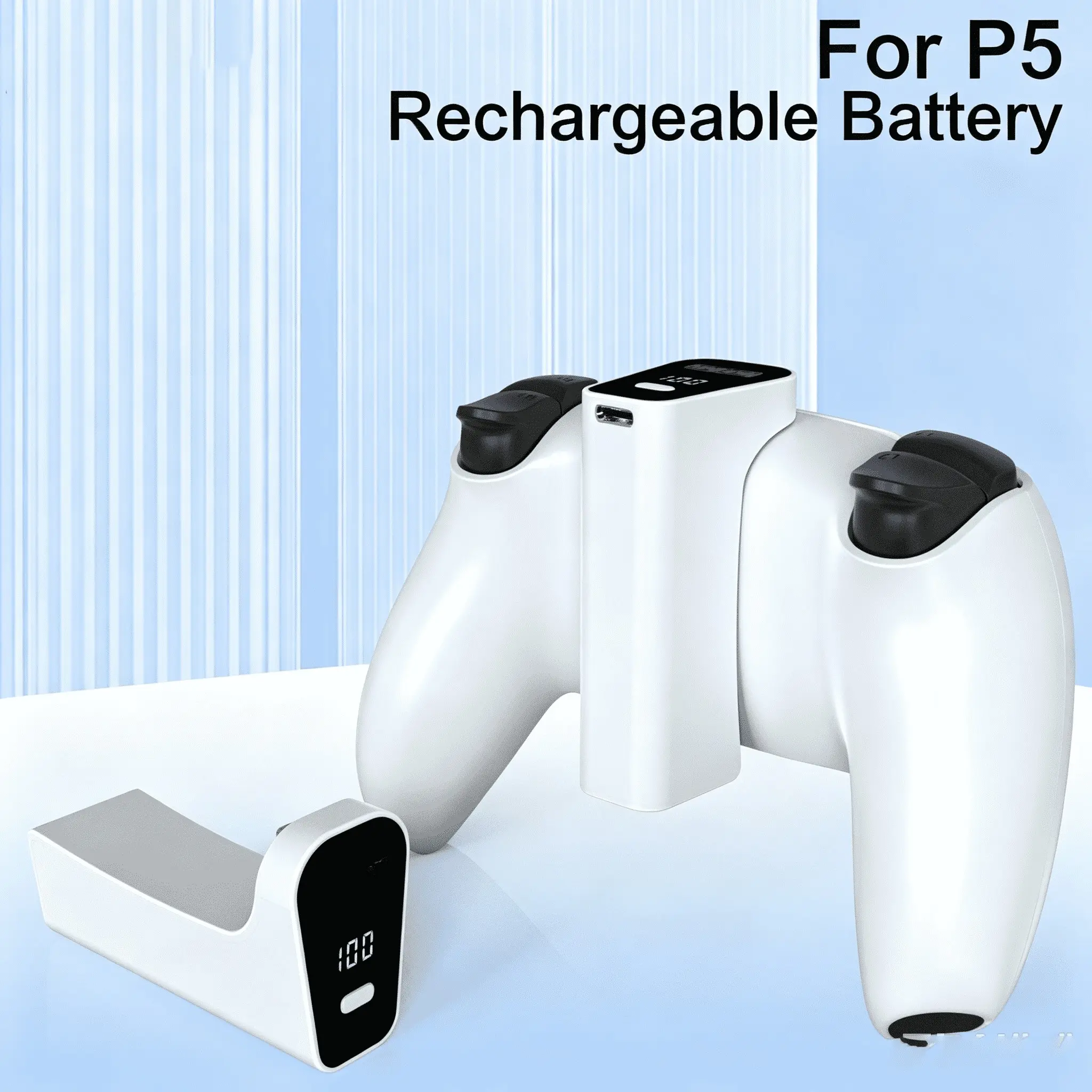 Ps5 Controller External Battery 2000mah, Gaming Console Accessory, LED Power Display, Type-C Fast Charging, Anti-Slip Silicone Pad, Compact and Portable
