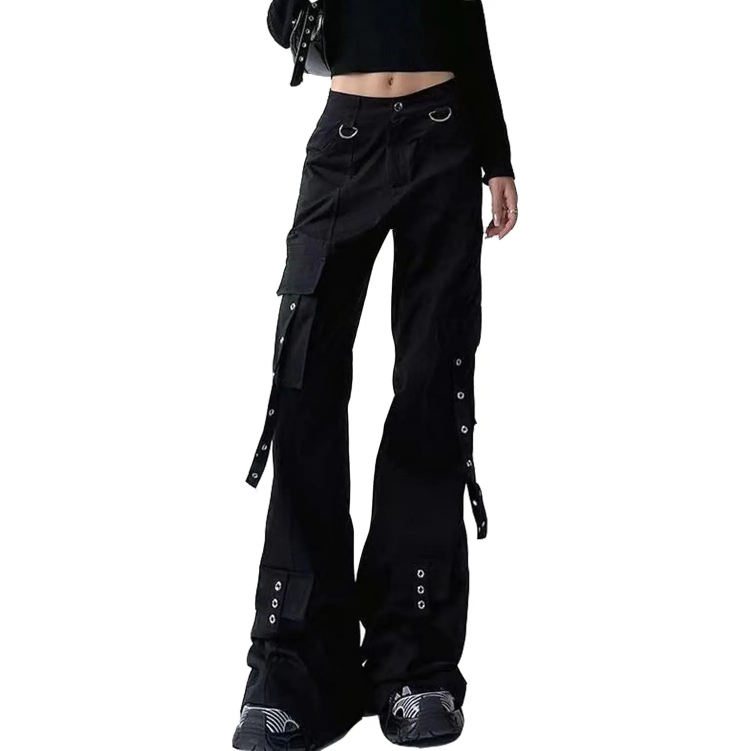 Street Fashion Retro Dark Metallic Punk Functional Goth Pants Streamer Techwear Baggy Sexy Cargo Pants for Women