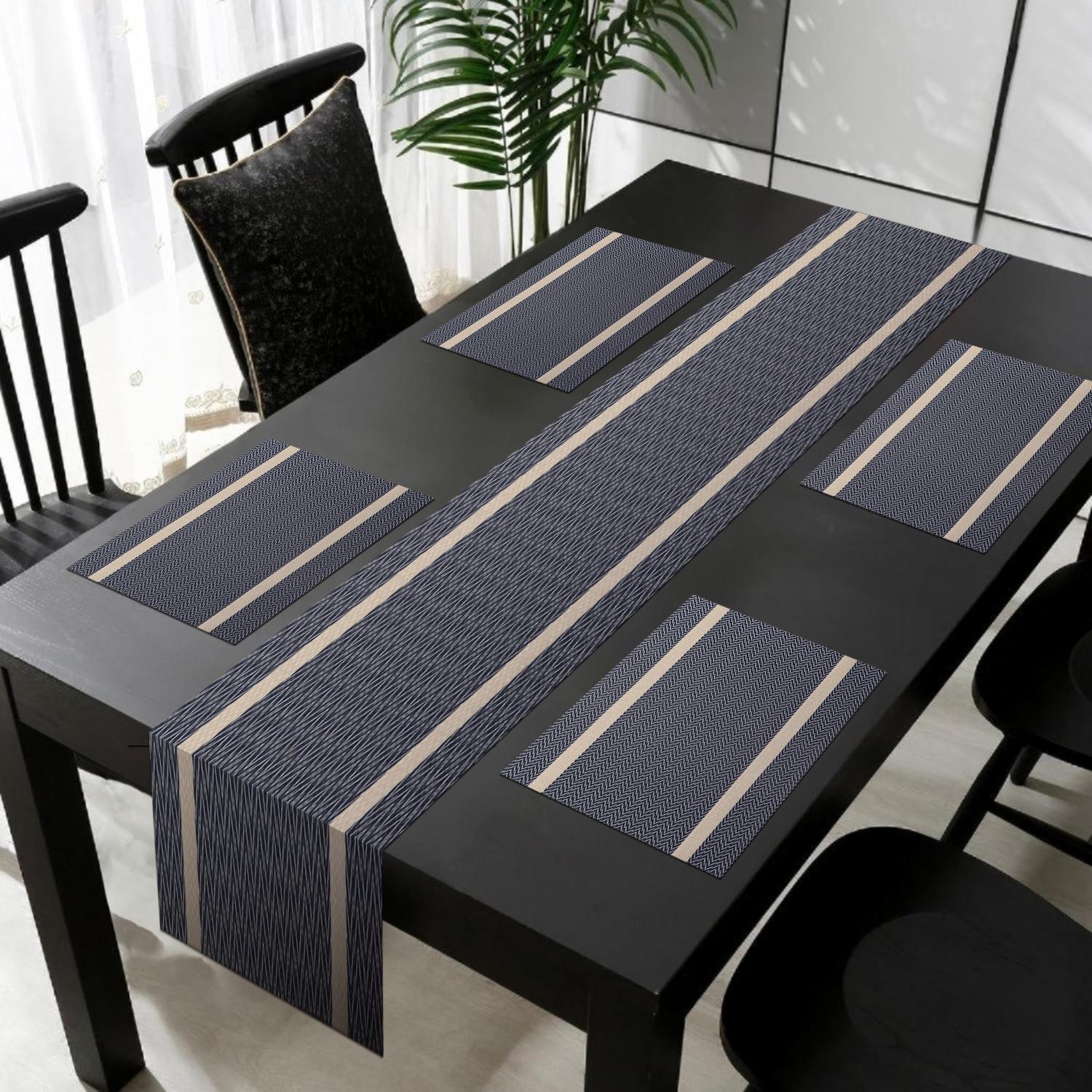 Rectangular Tablecloth & Place Mat Set, 5 Counts/set Modern Heat Resistant Tablecloth & Place Mat, Household Minimal Table Decoration Supplies for Home Kitchen Dining Room Placemat