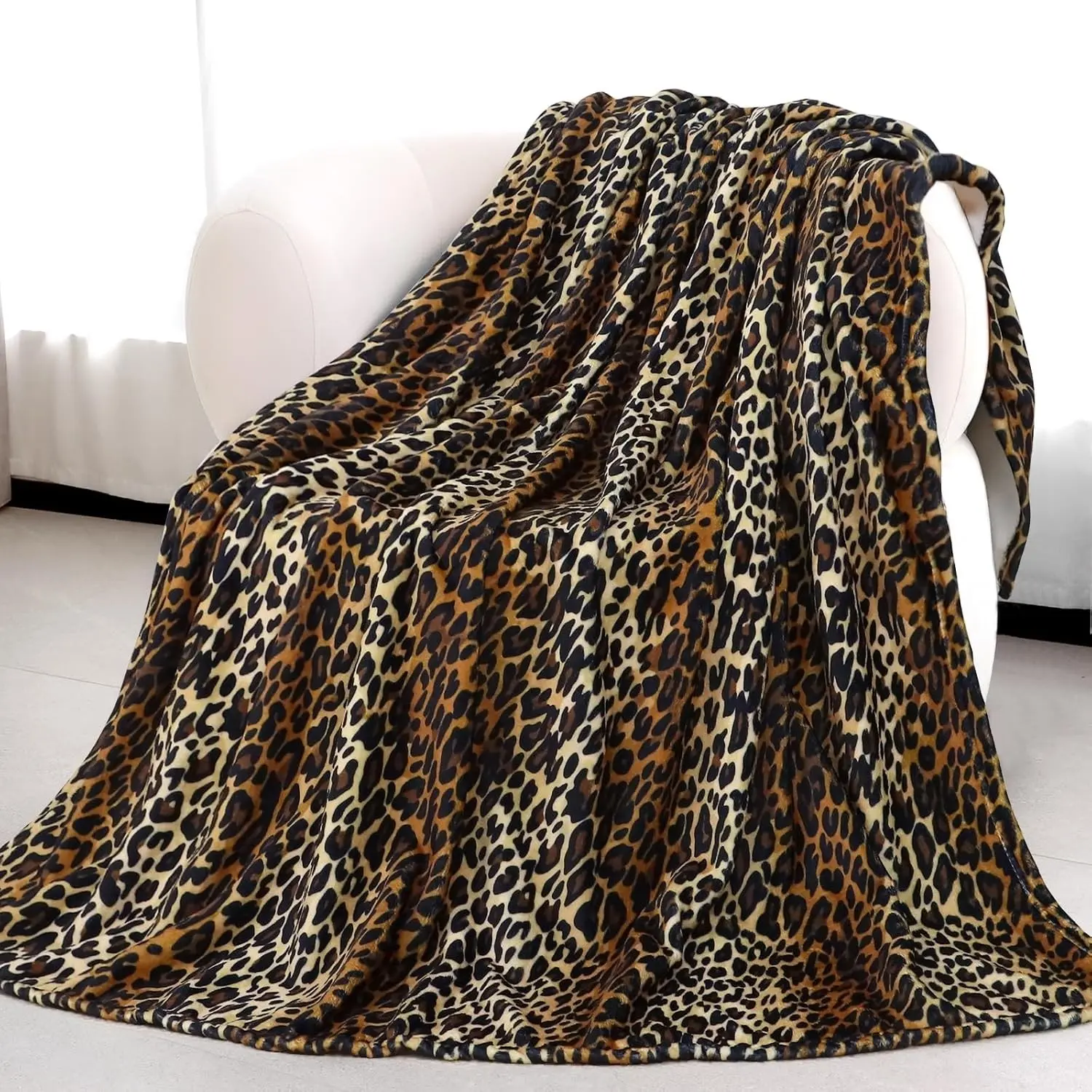 Leopard Print Blanket, Soft and Cozy Wool Cheetah Print Blanket, Suitable for Sofa, Bed and Travel Room Decoration, Brown Commemorative Throw Blanket, Birthday Gift, Halloween and Christmas Gift