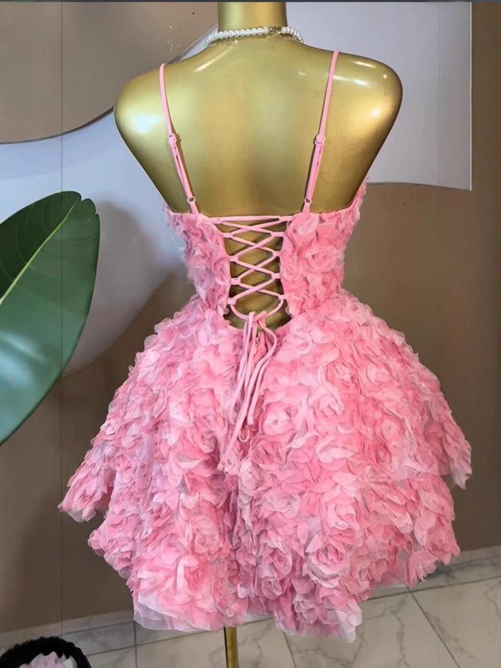 2026 Women's Sweet Strapless Rose Flower Bubble Short Dress Sleeveless Tube Top Waist-Cinching Dress