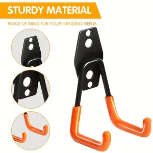 Heavy-Duty Dual-Color Metal Tool Hooks, Wall-Mounted Garage Organizer for Ladders & Bikes, Rust-Resistant, Sturdy Construction