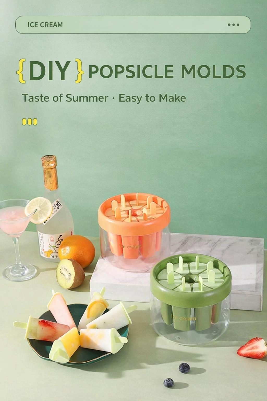 2PCS Reusable Popsicle Molds with Lids, Food Safe Ice Cream Tray for Home Kids Use