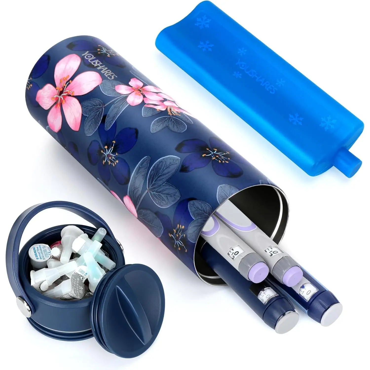 Insulin Cooler Travel Case - 48H Non-Electric Cooling Bottle with TSA Approved Ice Pack, Diabetic Medication Pen Vials Refrigerator, Medical Carry Case Portable for GLP-1 Pens