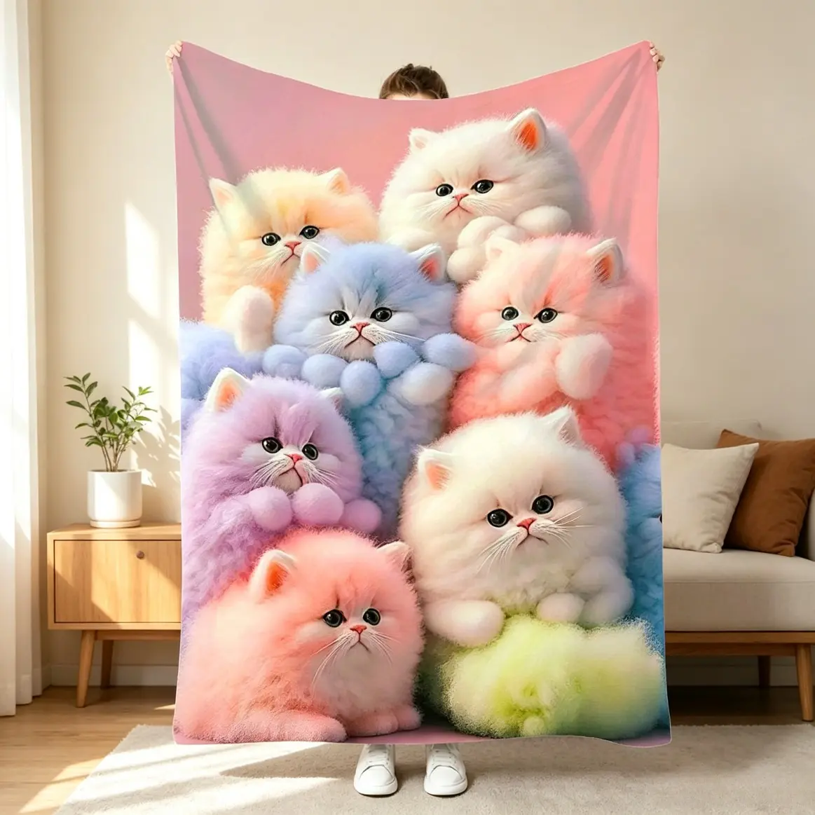 Cute Cat Flannel Blanket, Soft Cooling Blanket With Adorable Cat Pattern Design, Cozy Throw Blanket For Home Bedroom Living Room Sofa Office Camping Decor, Lightweight Blanket For Adults And Kids, Funny Cat Lover Gift