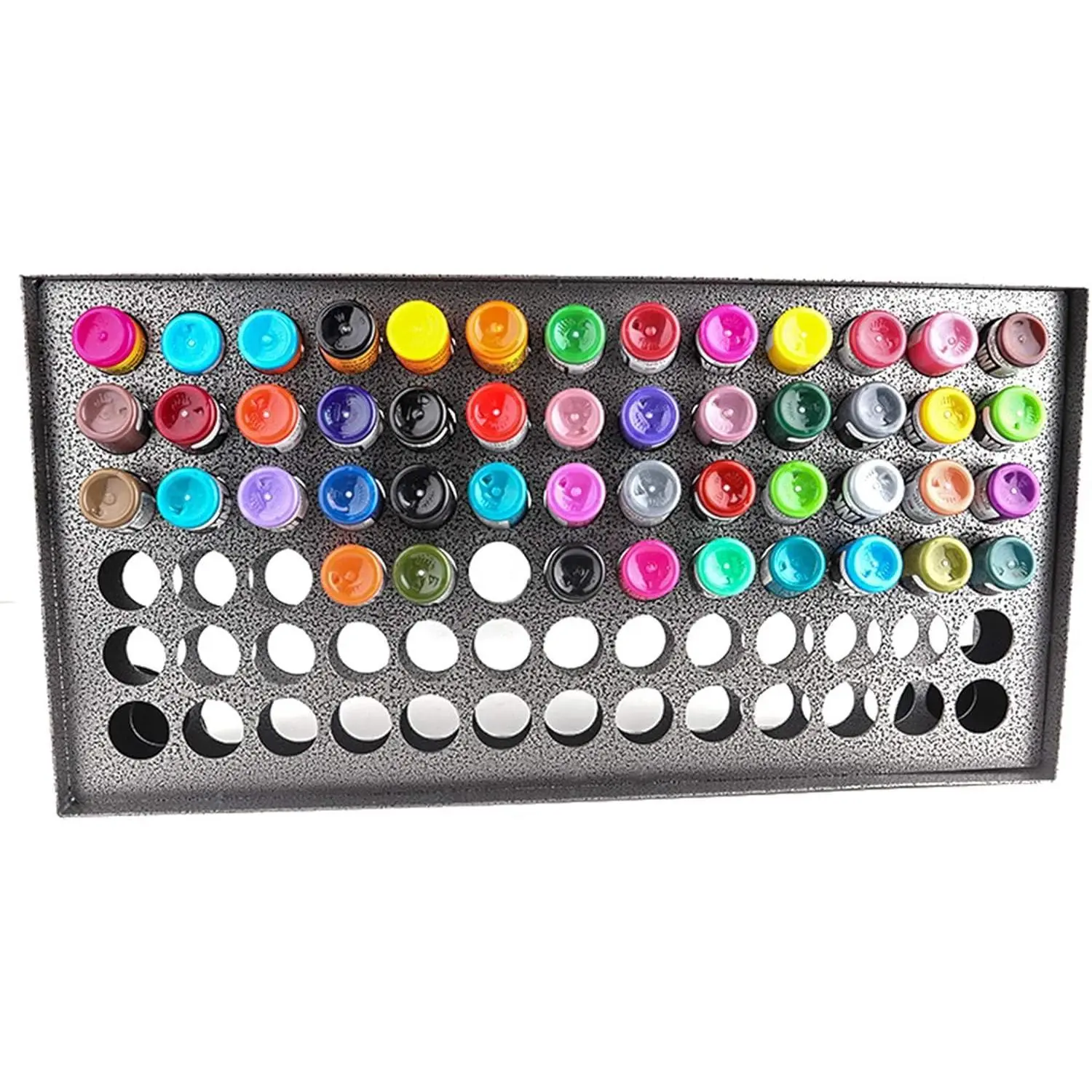 78-Hole Rectangle Metal Assembly-Free Tattoo Pigment Ink Bottle Rack - 49.7*25*10cm Black Bake Varnish Iron Organizer with Plastic Accents for Tattoo Studios, 3.2kg/7.05lbs Dark Gray Display Shelf