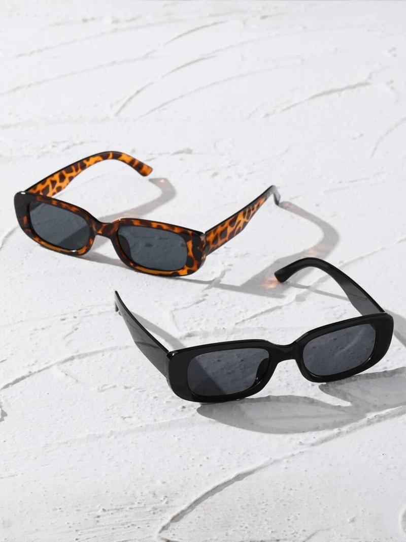 Vintage Simple Tinted Lens Sunglasses (2 Pairs), Square Frame Fashion Tortoiseshell Sunglasses, Travel Accessories for Men & Women