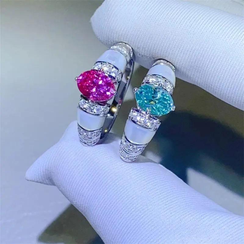 Clean & Shining Pink Paraiba Mint Green Oval Diamond Ring For Women 1ct Moissanite PT950 Platinum |Clean crystal,brilliant shine
