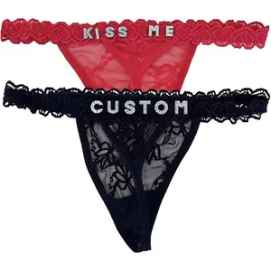 2-Pack Personalized Thongs with Names, Custom Lace Underwear Panties with Rhinestone Shiny Letter Name for Women & Girlfriend Birthday Gift/Valentine's Day Gift BlackGift.