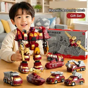 37-Piece 7-In-1 Magnetic Mecha Toy Set, Transformable Engineering Robot Gift Box, Ideal Birthday Present for Boys Aged 3+