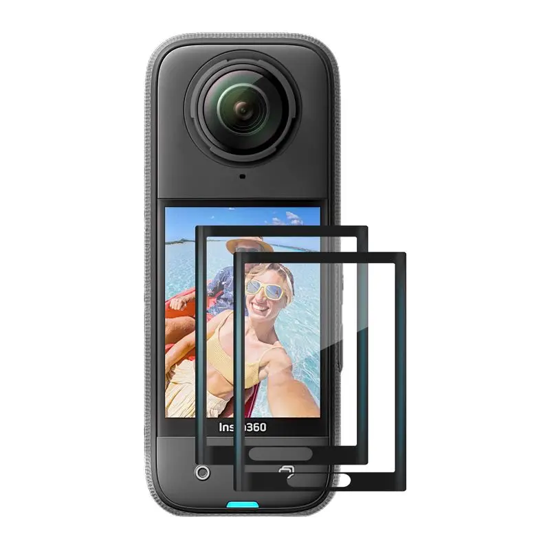 Curved Tempered Glass Screen Protectors for Insta360 X4 Panoramic Action Camera, Two-Piece Protective Film Set for Camera Screen Care, Digital Camera Accessories