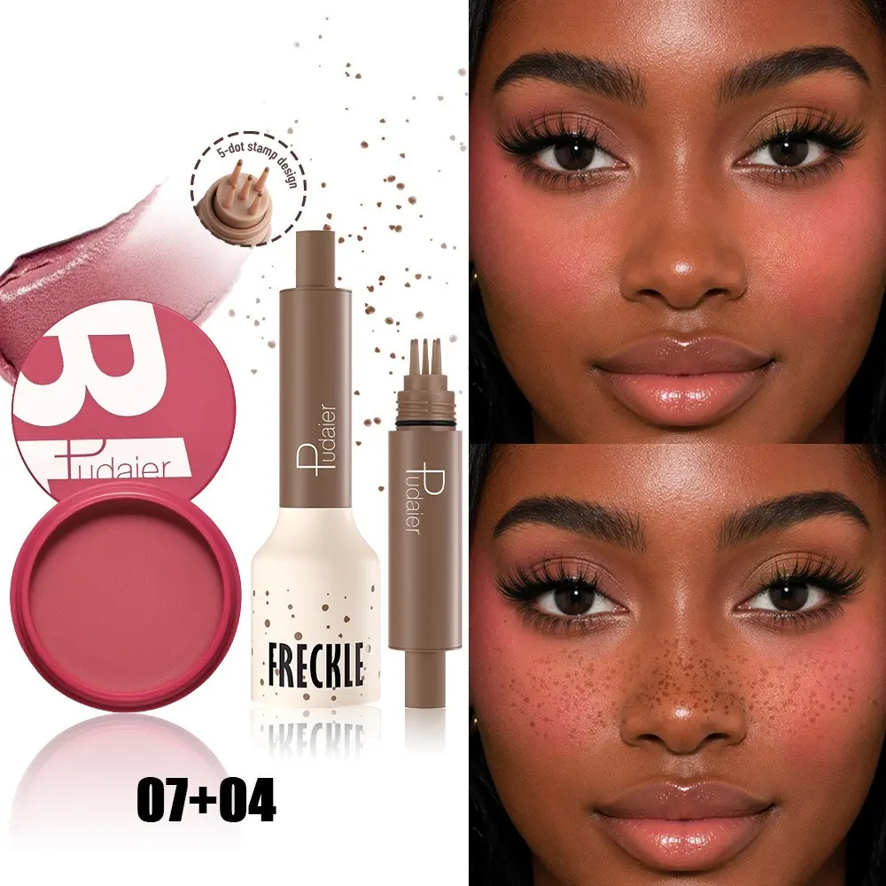 Concealer Blush Stick + Freckle Stamp Pen Makeup Set, Matte Finish, Long-Lasting, Quick-Dry, Non-Blink, Highlighter Blush