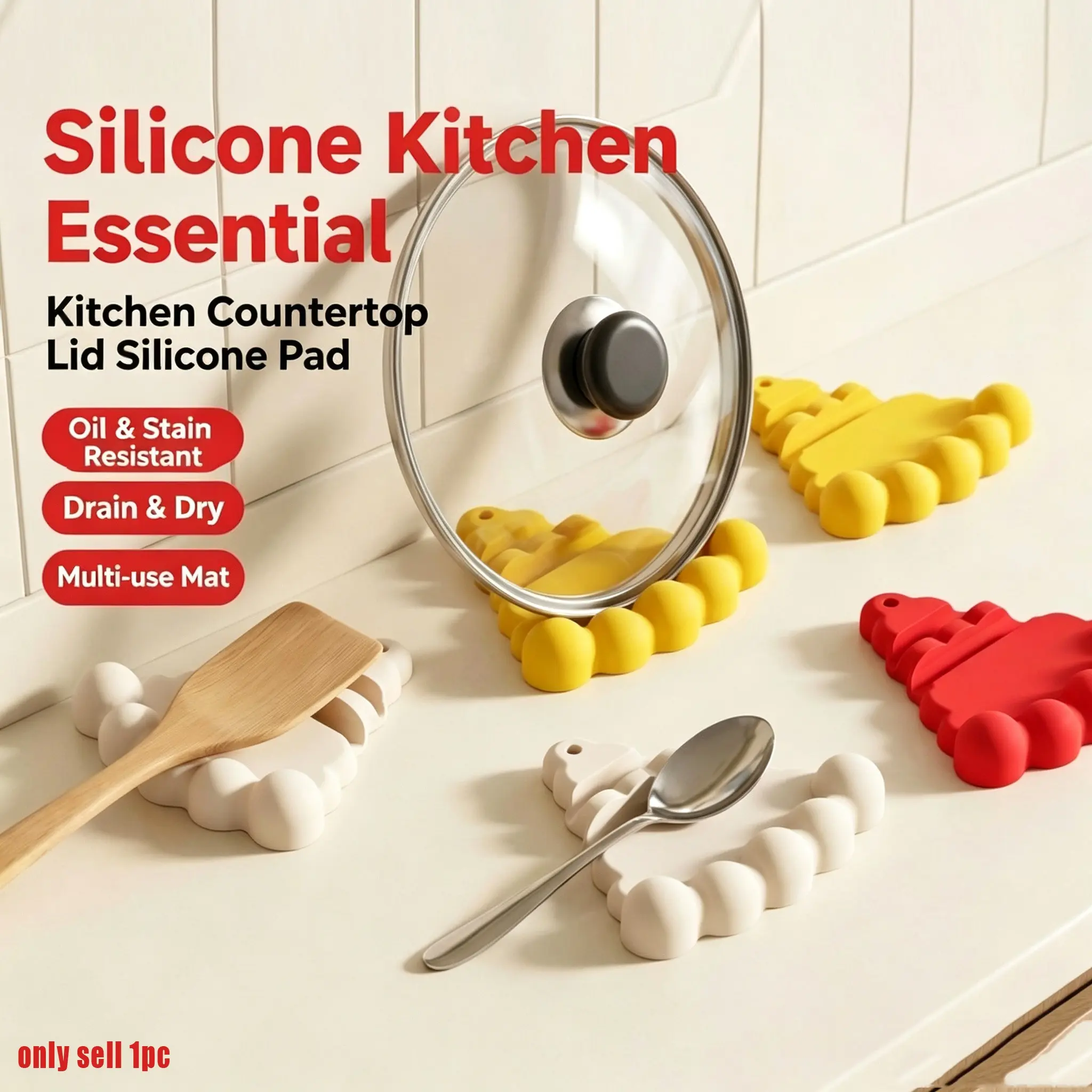 Kitchen Silicone Pot Lid Holder, Non-Slip Drain Mat, Countertop Silicone Organizer, Multi-Functional Heat Insulating Pad, 1pc
