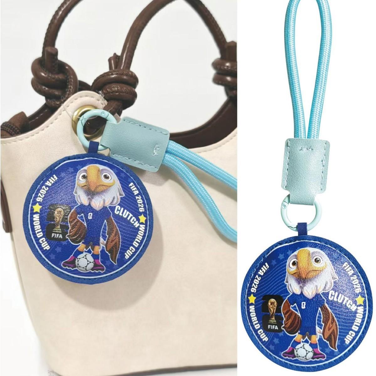 2026 World Cup Mascot Keychain| Cute Maple Zayu Clutch Bag Charm| 2026 North America Soccer Souvenir Pendant| Leather Keyring for Fans & Kids Gift