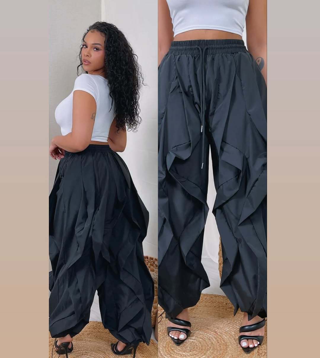 2025 Autumn New European and American Elegant Commuter Workwear Patchwork Lace Lantern Pants Jogger Pants