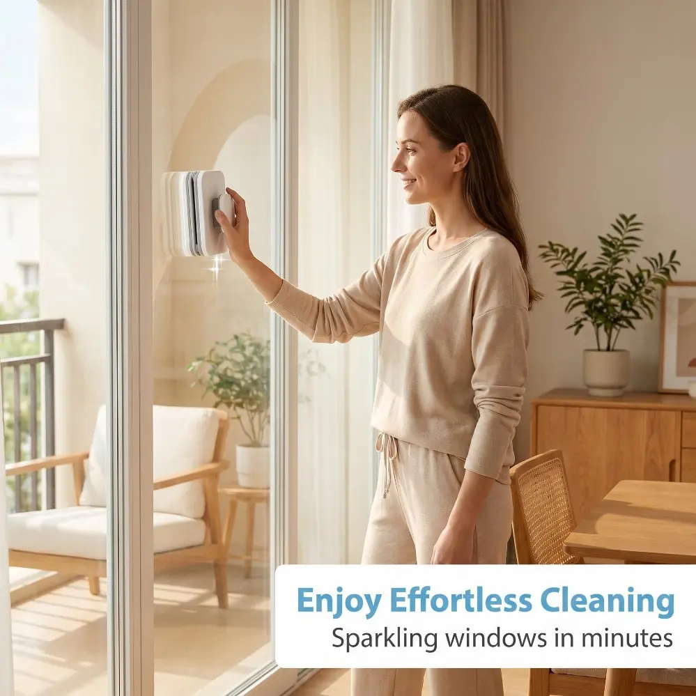 Glass cleaner, anti-squeeze rotating brush with safety rope, double-sided window cleaner, suitable for both home and commercial use