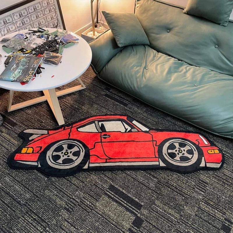 Cartoon Car Print Carpet Rug, Thickened Faux Cashmere Carpet, Area Rug, Room Decor Rugs, Bedroom Bedside Floor Mat, Home Decor, Bedroom Accessories, Rugs for Living Room, Christmas Gift Ideas, Stocking Stuffers, Bedroom Carpet, Cartoon Pattern Rug