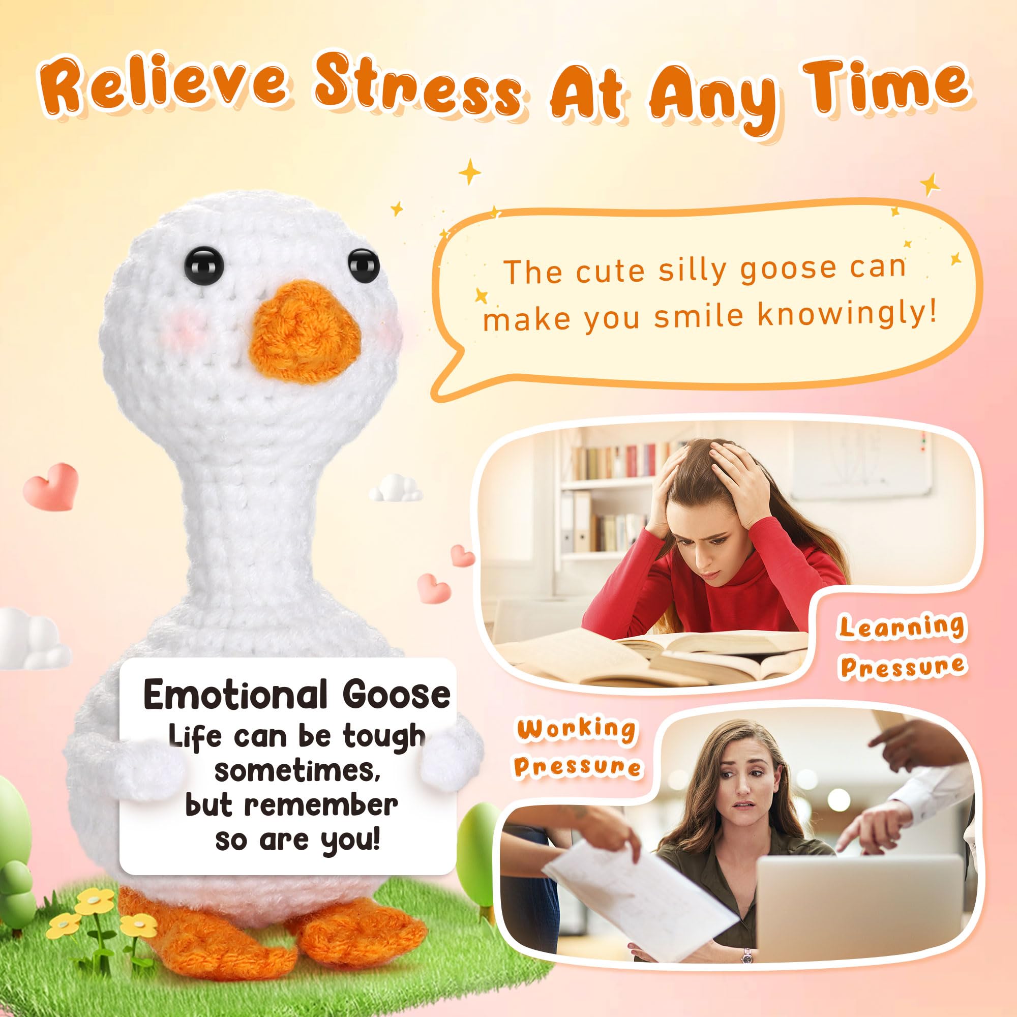 Cute Handmade Knitted Goose Mini Plush Toy, Soft Stuffed Animal Keychain, Kawaii Bag Charm Backpack Pendant, Stress Relief Gift for Birthday Christmas Valentines Graduation Party Favors