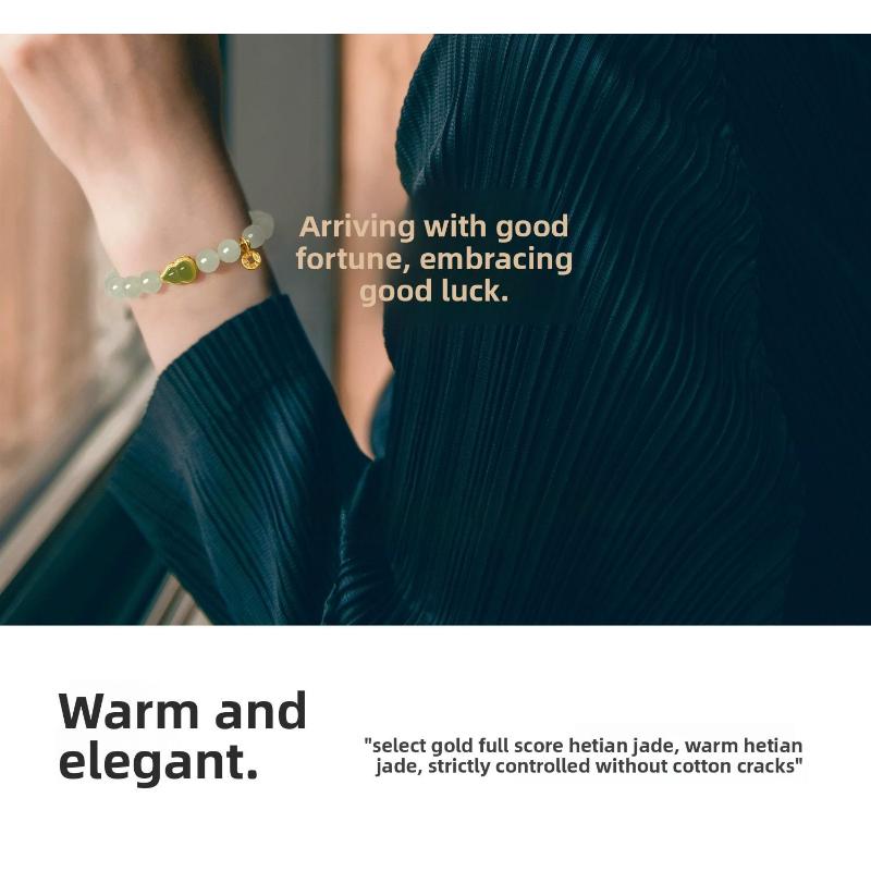 S925 Sterling Silver Hetian Jade Gourd Bracelet for Women Gold Inlaid Jade New Chinese Style National Style Jade Bracelet Light Luxury Exquisite Gift.