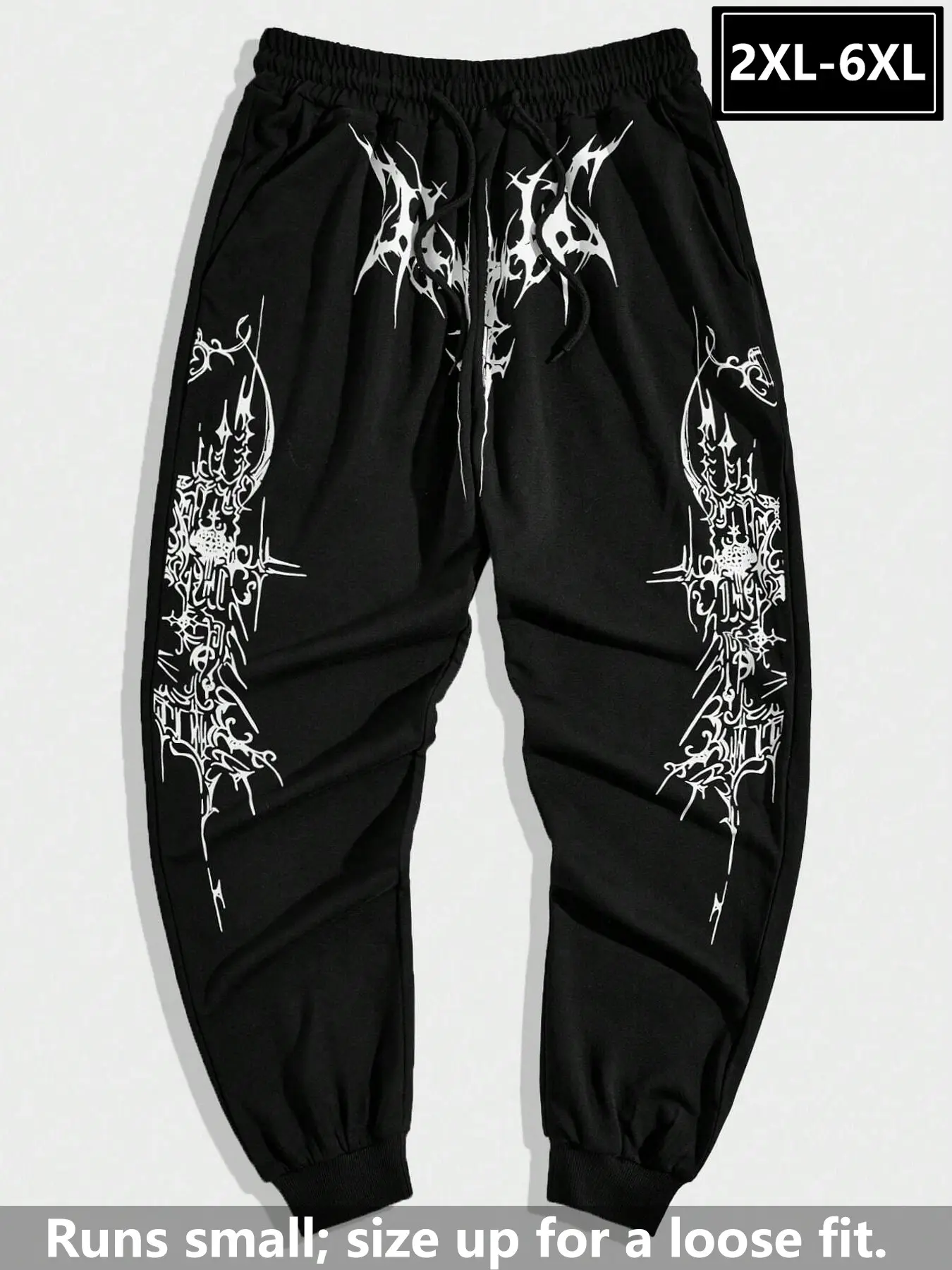 Men's Gothic Dark Metal Thorn Castle Print Joggers, Loose Fit Soft Sport Pants, Casual Street Style, Sizes 2xl-6xl, Button Fly Closure