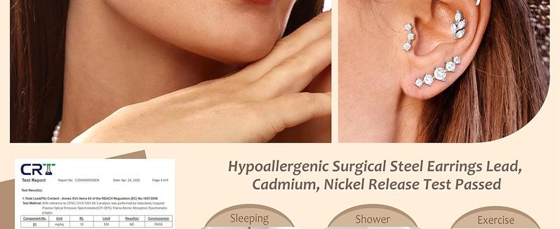 9Pcs Flat Back Cartilage Earrings for Women Trendy 16G Tragus Conch Helix Piercing Jewelry Stainless Steel Snake Star CZ Flat Back Stud Earrings Set Body Jewellery