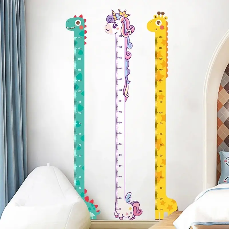 Cute Height Sticker Unicorn Dinosaur Giraffe Wall Height Measuring Ruler Stickers For Kids Room Kindergarten Decor