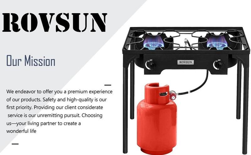 ROVSUN 2 Burner Outdoor Propane Gas Stove 150,000 BTU High Pressure Stand Cooker for Backyard Cooking Camping Home Brewing Canning Turkey Frying, 20 PSI Regulator