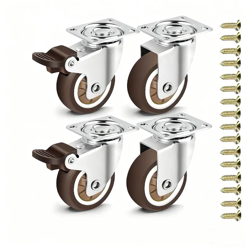 4Pcs 1.25inch Rubber Swivel Heavy Duty Caster Wheels, Furniture Wheel Casters, With/without Brake, Soft Rubber Universal Wheel Roller, Silent, Lockable, Perfect for Platform Trolleys, Furniture with 360° Rotation, Screws included