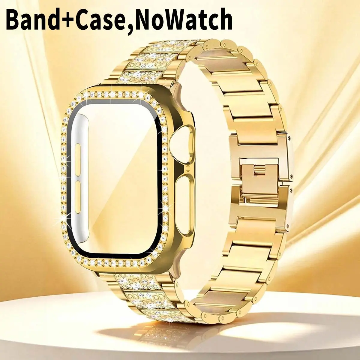 Elegant Rhinestone Watch Band Set, Stainless Steel Strap & Case, Compatible with Apple Watch Series Ultra/s3-S1, 38-49mm, Ladies' Accessory