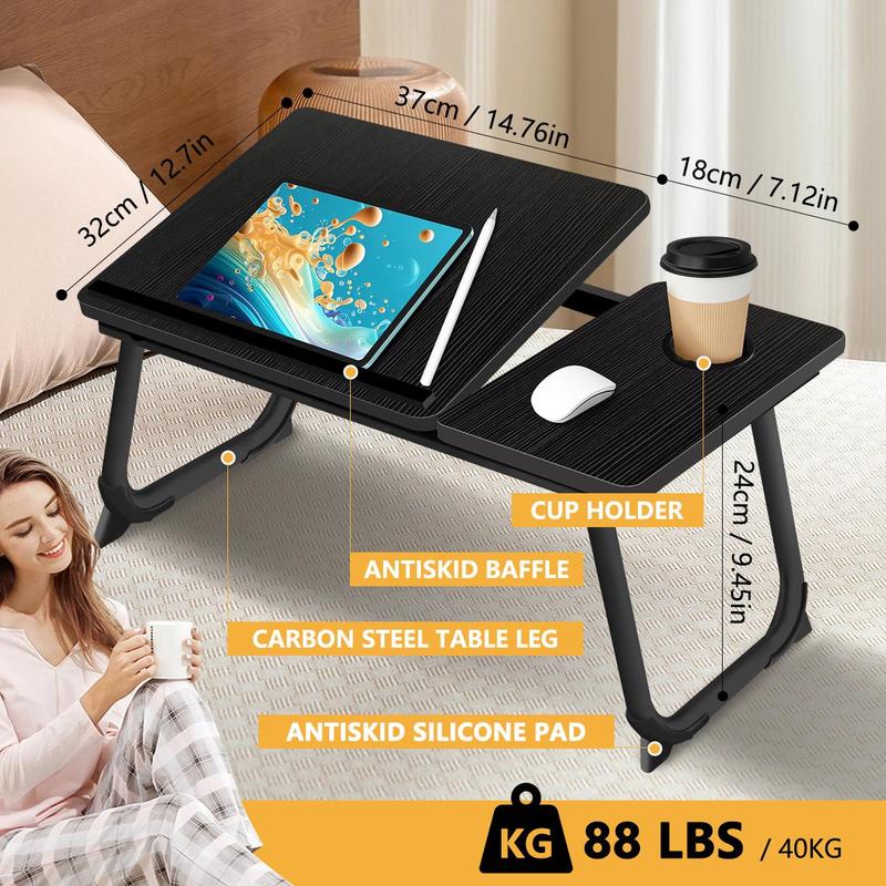 Multifunctional Portable Desk with Cup Holder Adjustable Height Foldable Table for Home Office Study and Reading Sturdy and Portable Design