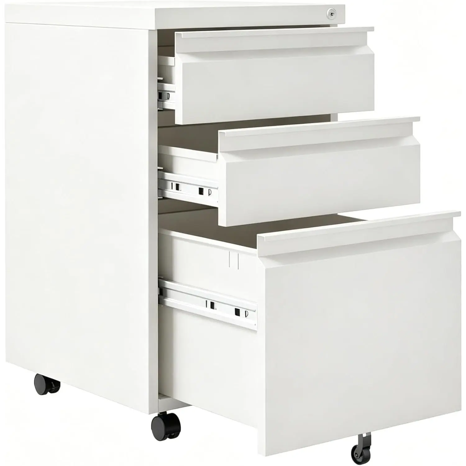 Rolling 3-Drawer File Cabinet with Security Lock and Keys, Under Desk Storage Unit Accommodates A4, Letter & Legal Files, Easy Assembly Office Organizer
