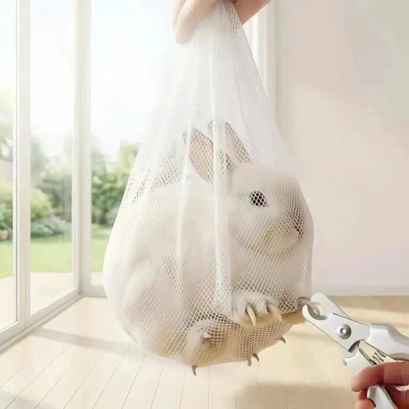 Rabbit Grooming Kit, Nail Clipping Mesh Bag with Drawstring, Professional Nail Trimmer, Anti-Scratch & Bite Proof, for Small Pets