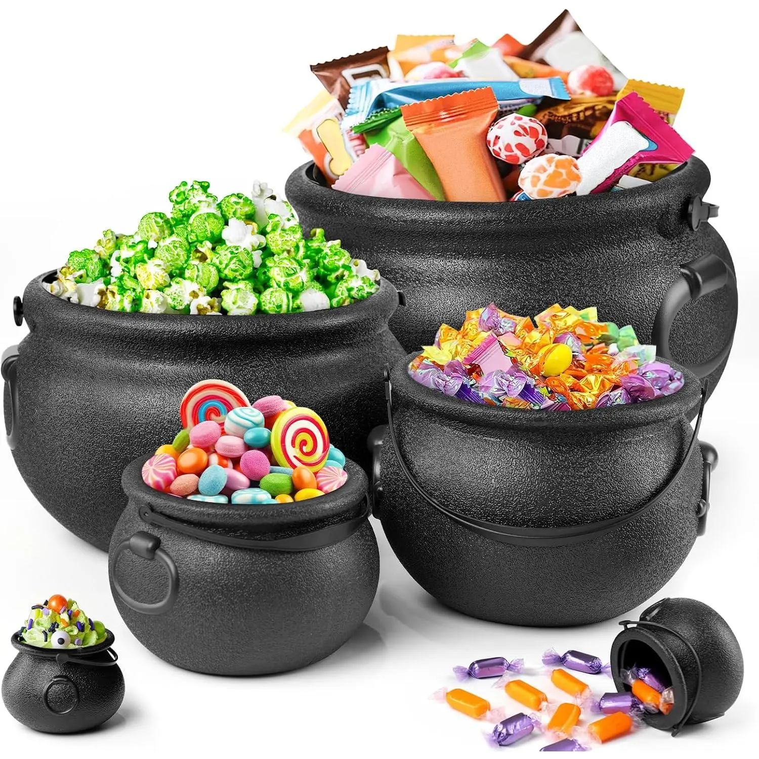 Halloween Decorations Indoor, 6 Pack Large Black Plastic Witches Cauldron | Cauldron Candy Bowl, Trick or , Cauldron Pot for Halloween  Party Table Decor