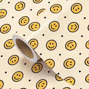 WRAPAHOLIC Smiles Wrapping Paper Roll - Mini Roll - 17 Inch x 16.5 Feet - Yellow Smiley Face Funny Wrapping Paper for Birthday, Baby Shower, Teens Party, Best Friends