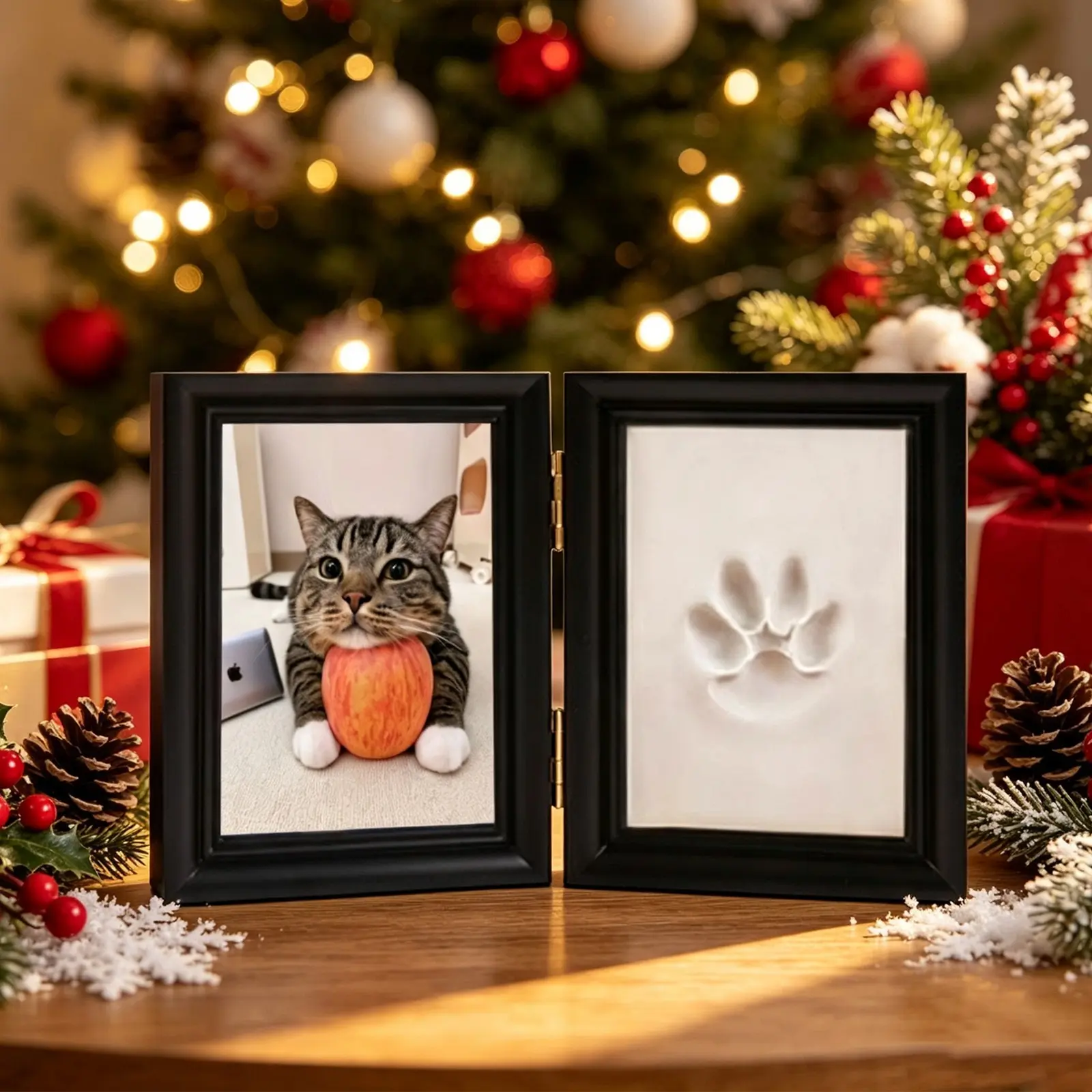 Wooden Photo Frame, 1 Count DIY Pet Paw Print Frame with Photo Frame, Pet Paw Print Kit, Pet Memorial Gift, Home Decor for Living Room Bedroom, Classic Rectangular Frame