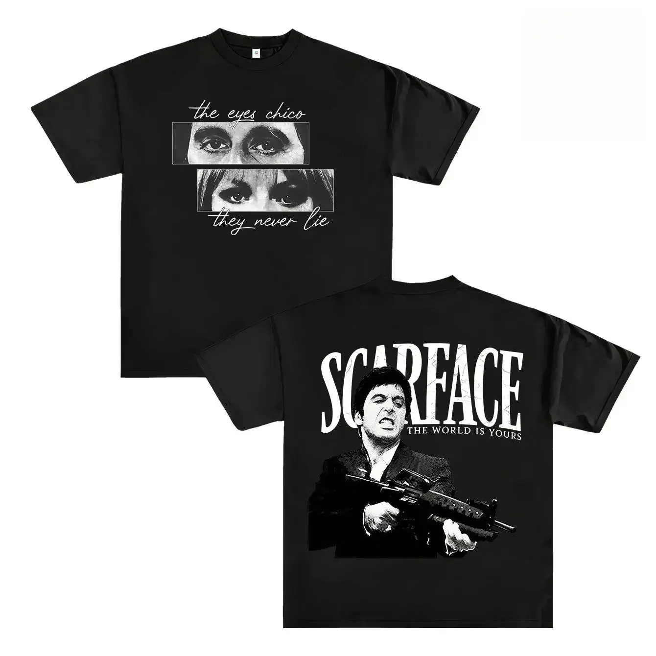 Scarface Graphic Tee For Men Stylish Black Short Sleeve Crew Neck Summer T-Shirt Vintage Gangster Style Graphic Tee For Men Stylish Black Short Sleeve Crew Neck Summer T-Shirt 100% Cotton Movie Inspired Streetwear Top...
