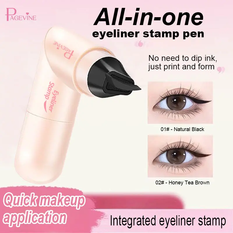 1 /3 PC PAGEVINE All-in-One Eyeliner Stamp Pen, Long Lasting No Dip Ink Eyeliner, 90 Degree Bend Comfort Grip, Quick Even Makeup, EyelinerStamp, AllInOneMakeup, LongLastingEyeliner, EyeMakeupTool, Eyeliner Cosmetic
