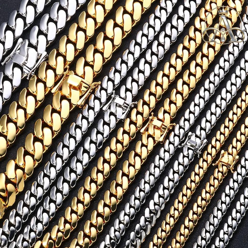 Aurelia Crest  Solid Cuban Chain Necklace Miami Cuban Link Chain Hip Hop Men Women Fine Jewelry Gift