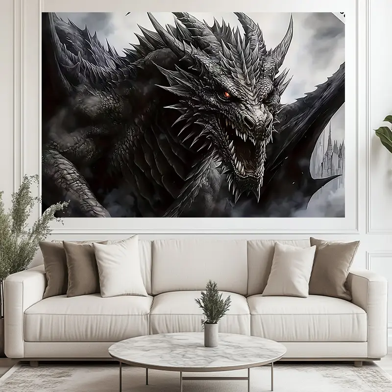 1pc - Extra Large Size - Majestic Dragon Animal Pattern - HD Digital Print Oversized Tapestry - Material - Home Decor - Includes Hanging Clips