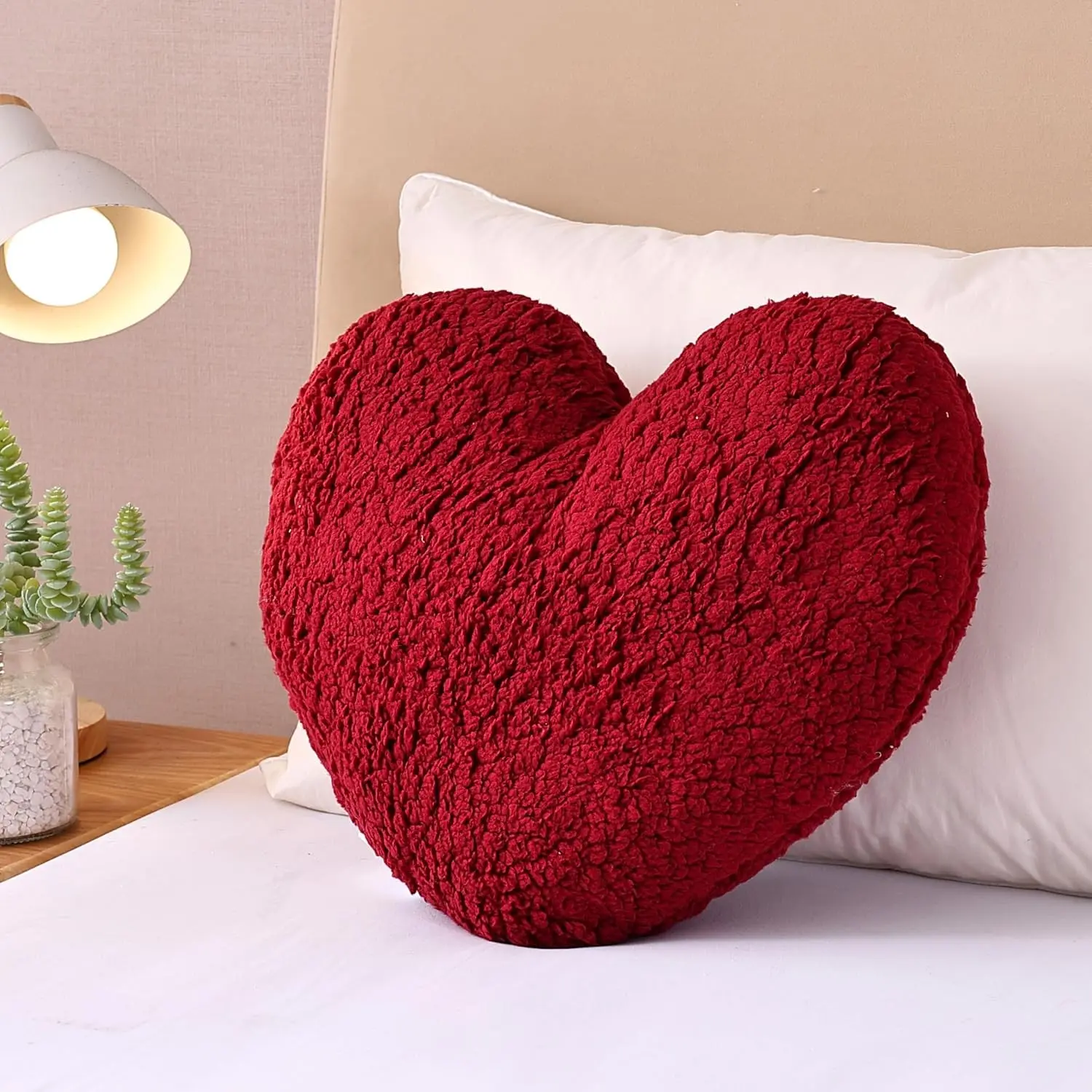 EVOLIVE Heart-Shaped Sherpa Throw Pillow 15"x17", Soft Plush Cushion (Wine) | Soft sherpa fabric and plush filling create a cozy heart-shaped accent pillow for beds, couches, gifts, and everyday decor