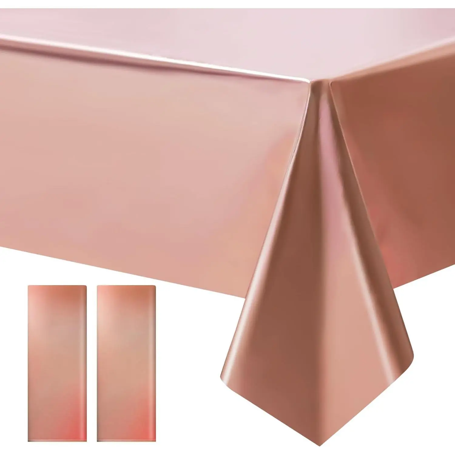 2 count Rose  Tablecloth Plastic -Stunning Metallic Matte Finish, 40" x 108" Bachelorette Table Cloth,  for Wedding Birthday Party Anniversary Event Bridal Shower Decorations